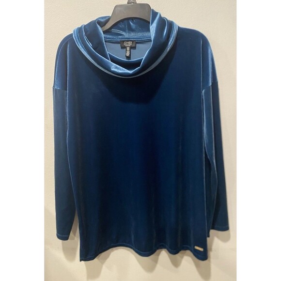 Jones New York Women's Velour Pullover Blue Velvet Shirt Blouse Sz M Whimsical - Picture 6 of 8